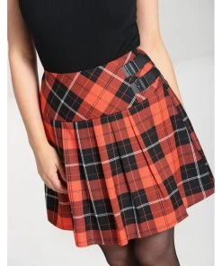 Hell Bunny Clementine Tartan 60's Mini Skirt Orange