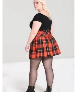 Hell Bunny Clementine Tartan 60's Mini Skirt Orange
