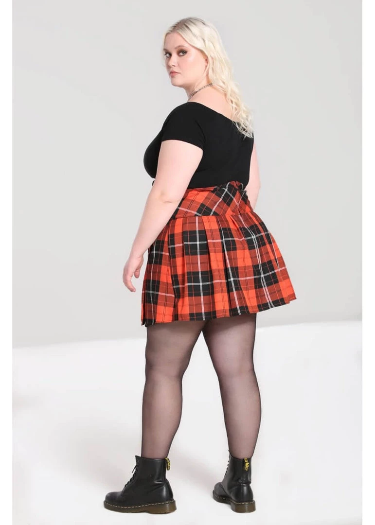Hell Bunny Clementine Tartan 60's Mini Skirt Orange