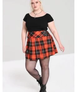 Hell Bunny Clementine Tartan 60's Mini Skirt Orange