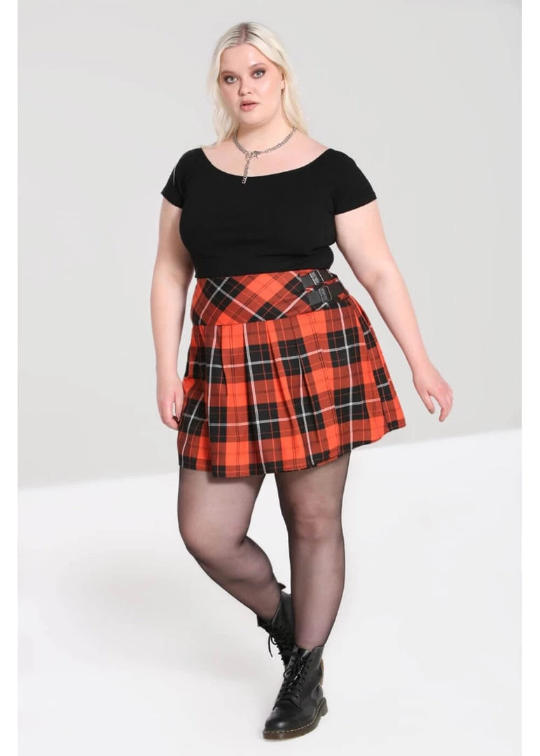 Hell Bunny Clementine Tartan 60's Mini Skirt Orange