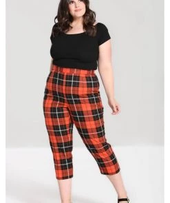 Hell Bunny Clementine Tartan 60's Trousers Orange New In