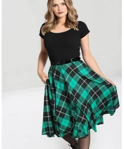 New In Hell Bunny Beryl Tartan 50's Swing Skirt Green