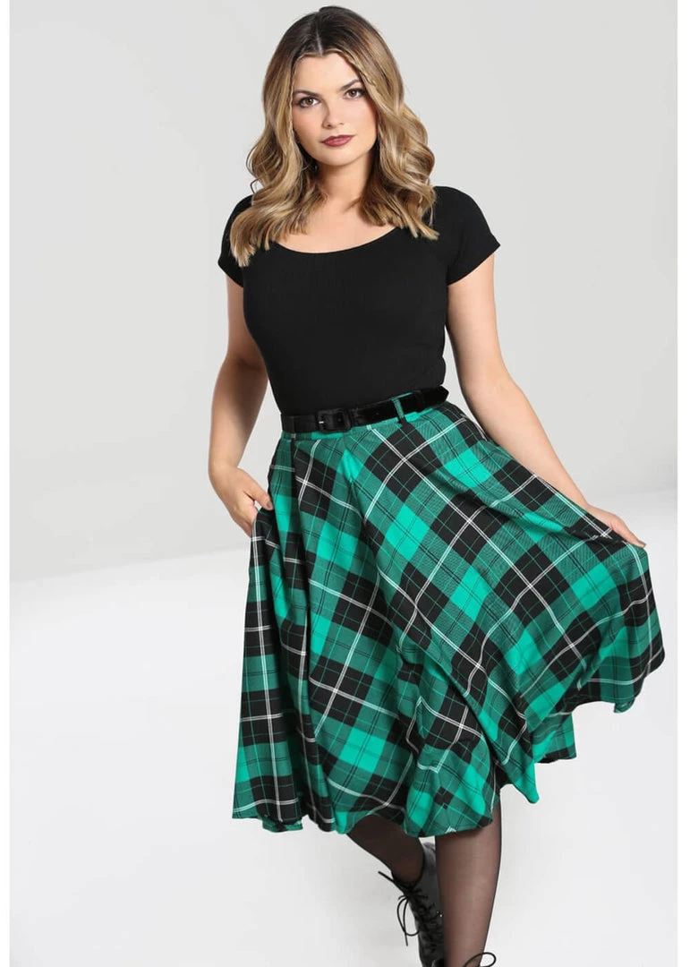 New In Hell Bunny Beryl Tartan 50's Swing Skirt Green