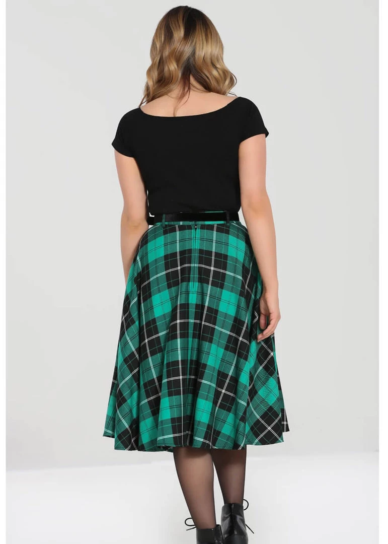 New In Hell Bunny Beryl Tartan 50's Swing Skirt Green