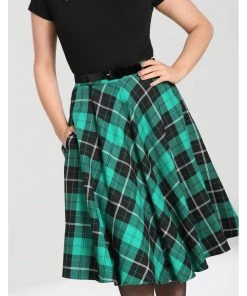 New In Hell Bunny Beryl Tartan 50's Swing Skirt Green