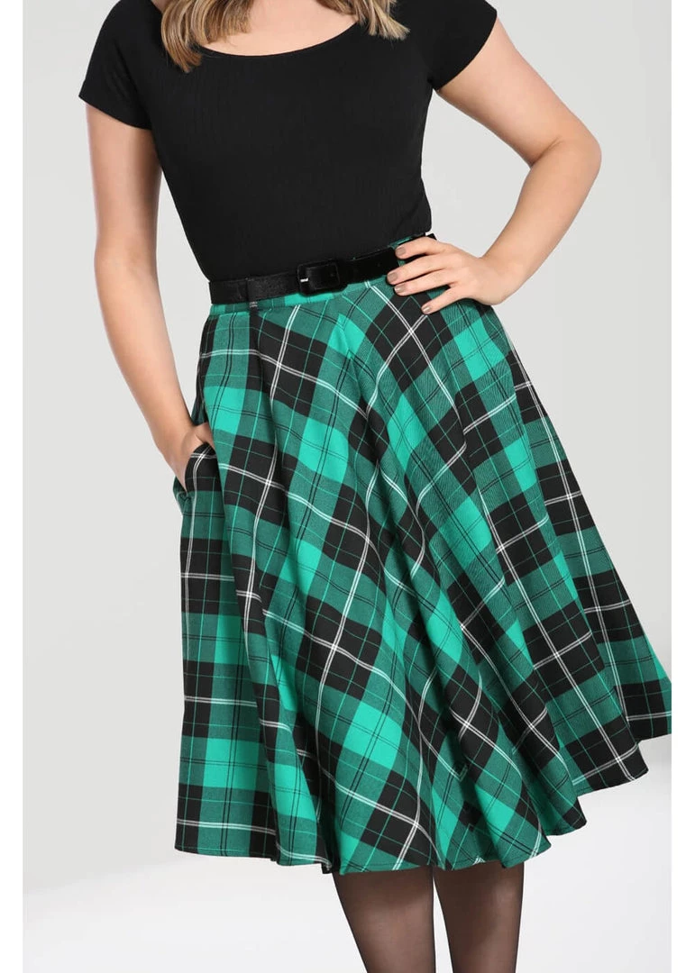 New In Hell Bunny Beryl Tartan 50's Swing Skirt Green