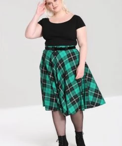 New In Hell Bunny Beryl Tartan 50's Swing Skirt Green