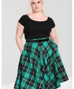 New In Hell Bunny Beryl Tartan 50's Swing Skirt Green