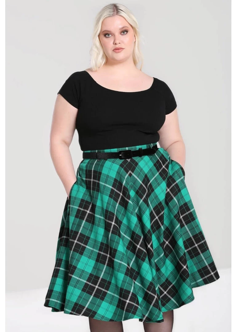 New In Hell Bunny Beryl Tartan 50's Swing Skirt Green