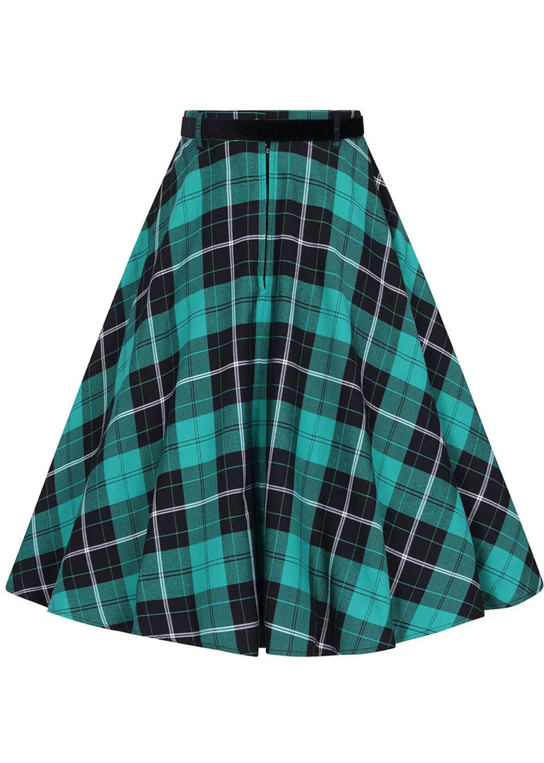 New In Hell Bunny Beryl Tartan 50's Swing Skirt Green