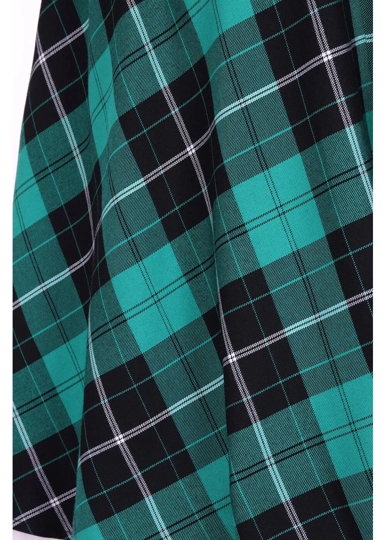 New In Hell Bunny Beryl Tartan 50's Swing Skirt Green