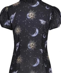 Hell Bunny Solaris Sun & Moon 70's Blouse Black New In