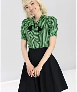 Hell Bunny Humbug 40's Blouse Black Green