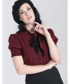Hell Bunny Humbug 40's Blouse Black Red New In