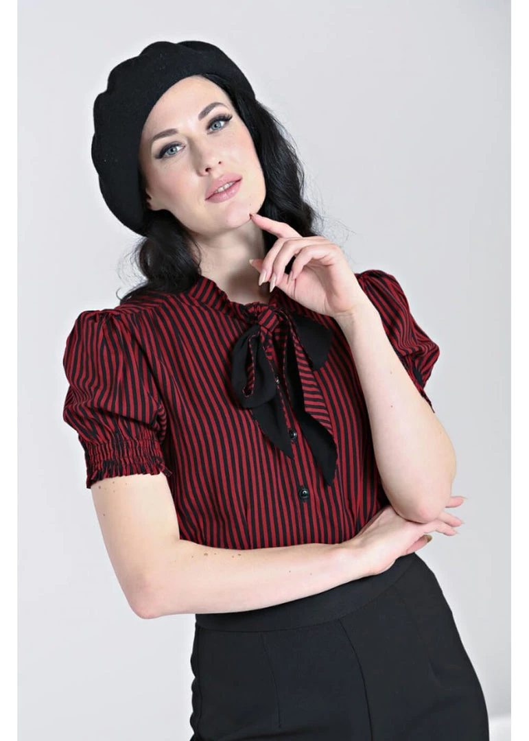 Hell Bunny Humbug 40's Blouse Black Red New In