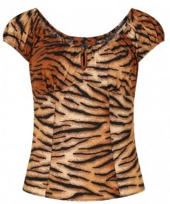 Hell Bunny Tora Tiger 50's Top Brown New In