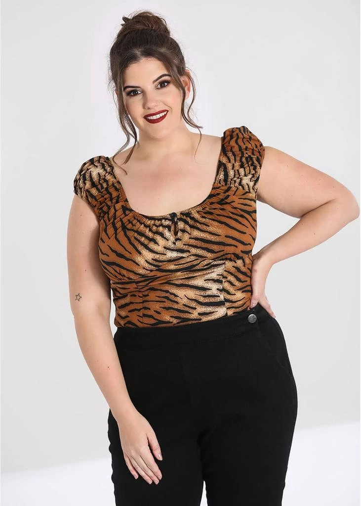 Hell Bunny Tora Tiger 50's Top Brown New In