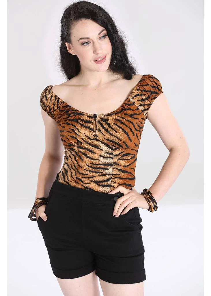 Hell Bunny Tora Tiger 50's Top Brown New In