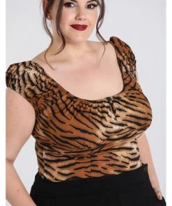 Hell Bunny Tora Tiger 50's Top Brown New In