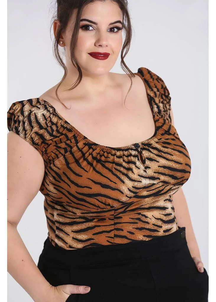 Hell Bunny Tora Tiger 50's Top Brown New In
