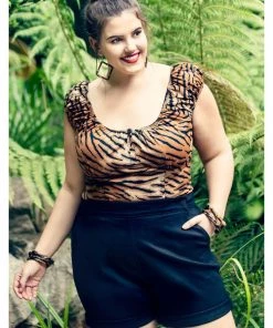 Hell Bunny Tora Tiger 50's Top Brown New In