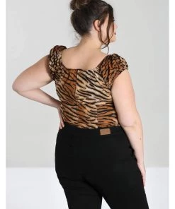 Hell Bunny Tora Tiger 50's Top Brown New In