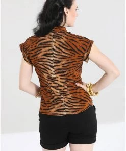 Hell Bunny Tora Tiger 40's Shirt Brown New In