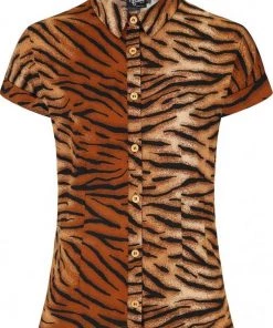 Hell Bunny Tora Tiger 40's Shirt Brown New In