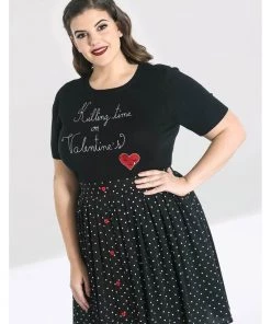 Hell Bunny Non Valentine Heart 60's Top Black New In