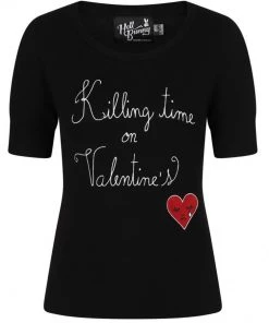 Hell Bunny Non Valentine Heart 60's Top Black New In