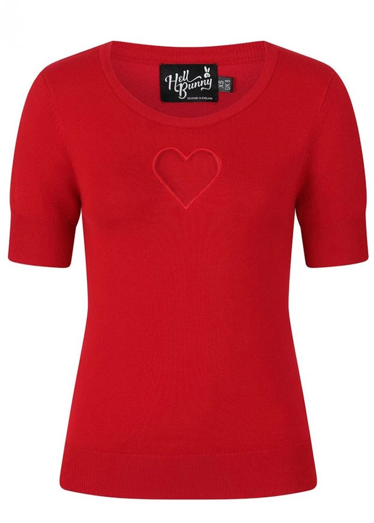 New In Hell Bunny Heart 60's Top Red
