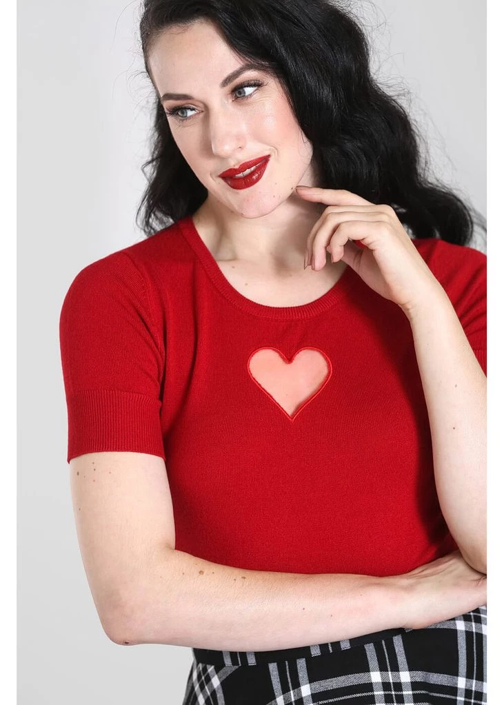 New In Hell Bunny Heart 60's Top Red