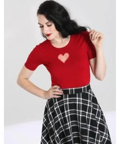 New In Hell Bunny Heart 60's Top Red