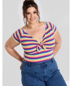 Hell Bunny Harmony Rainbow 50's Top Multi Colour