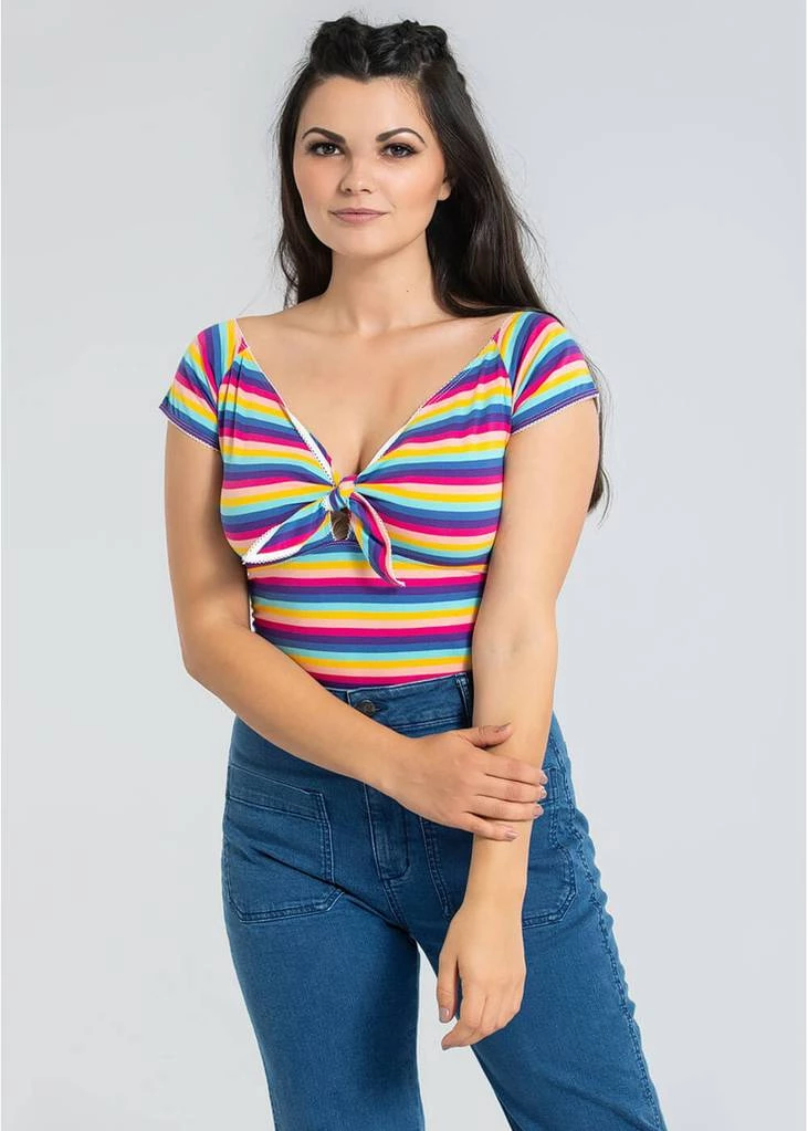 Hell Bunny Harmony Rainbow 50's Top Multi Colour