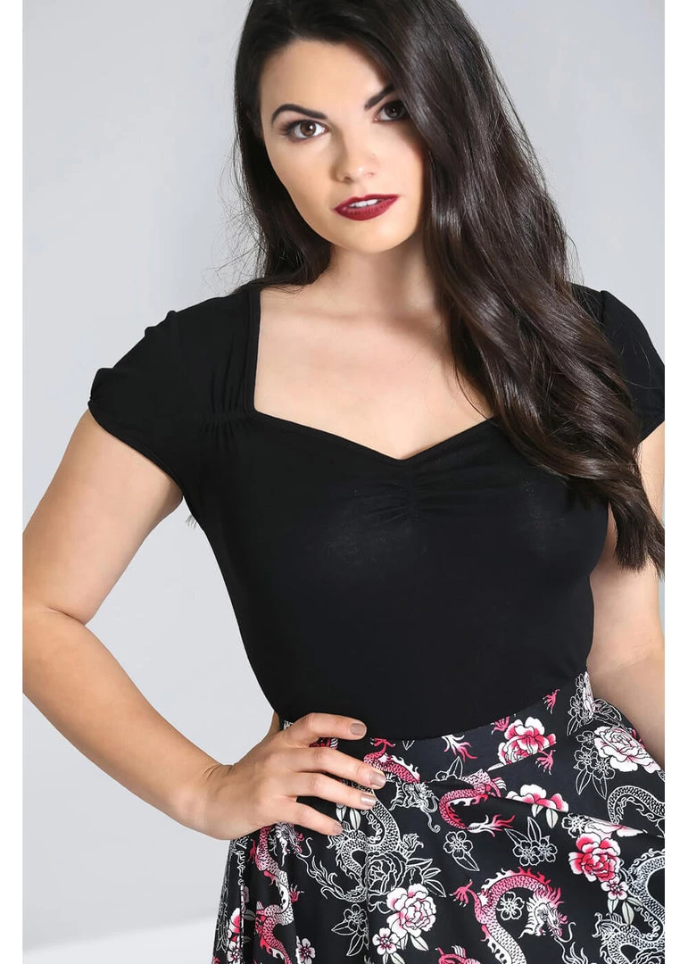 Hell Bunny Mia 50's Top In Black New In