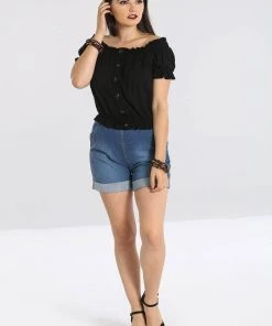Hell Bunny Soledad 70's Gypsy Top Black New In