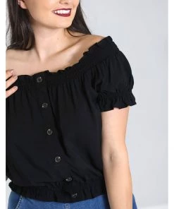 Hell Bunny Soledad 70's Gypsy Top Black New In