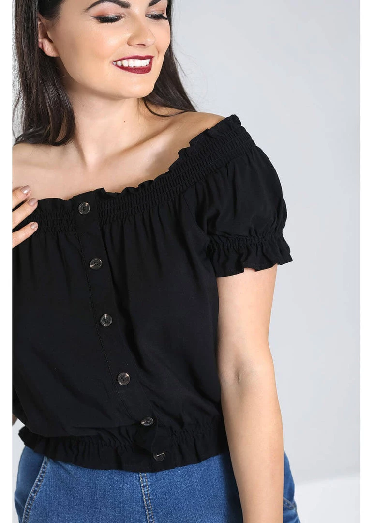 Hell Bunny Soledad 70's Gypsy Top Black New In