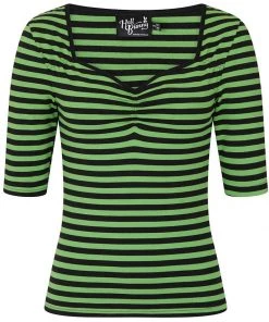 New In Hell Bunny Warlock Striped 60's Top Black Green