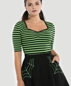 New In Hell Bunny Warlock Striped 60's Top Black Green