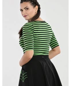 New In Hell Bunny Warlock Striped 60's Top Black Green
