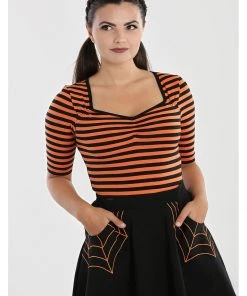 New In Hell Bunny Warlock Striped 60's Top Black Orange