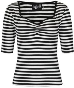New In Hell Bunny Warlock Striped 60's Top Black White