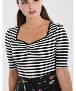 New In Hell Bunny Warlock Striped 60's Top Black White
