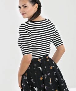 New In Hell Bunny Warlock Striped 60's Top Black White