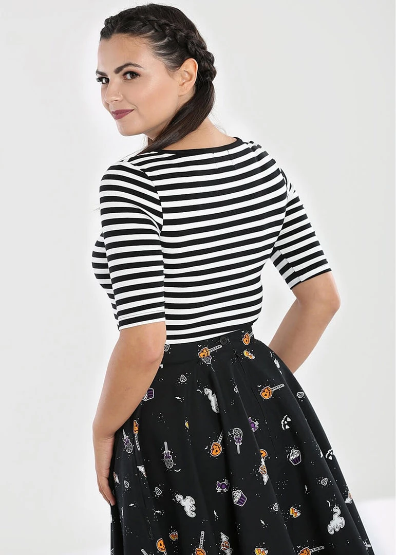 New In Hell Bunny Warlock Striped 60's Top Black White