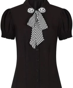 New In Hell Bunny Skelli Skull 40's Blouse Black