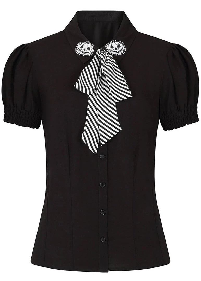 New In Hell Bunny Skelli Skull 40's Blouse Black